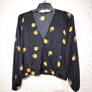 Madewell Black Top with Yellow Floral Detail..Size:L